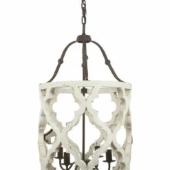 Hot Sale 😀 Benzara Joliette 4 Light Wood Chandelier, White 🎁 -Benzara Sales Store unnamed file 5784