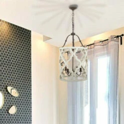 Hot Sale 😀 Benzara Joliette 4 Light Wood Chandelier, White 🎁 -Benzara Sales Store unnamed file 5786