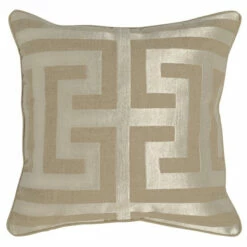 New ✔️ Benzara Lyla 22 X 22 Cotton Accent Throw Pillow, Geometric Lines, Beige, Silver - Beige ⭐
