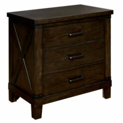 Cheapest 👏 Benzara Three Drawer Nightstand With Metal Handle And Crossed Planked Side Panels, Brown 🎁