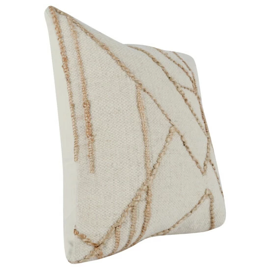 Best Pirce ✔️ Benzara 22 Inch Square Accent Throw Pillow, Jute Geometric Patterns, Wool, Ivory - Brown ❤️ 4 Best Pirce ✔️ Benzara 22 Inch Square Accent Throw Pillow, Jute Geometric Patterns, Wool, Ivory - Brown ❤️ - Image 2