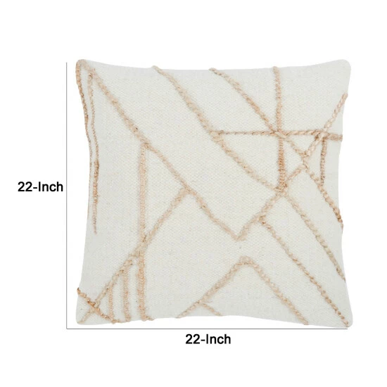 Best Pirce ✔️ Benzara 22 Inch Square Accent Throw Pillow, Jute Geometric Patterns, Wool, Ivory - Brown ❤️ 7 Best Pirce ✔️ Benzara 22 Inch Square Accent Throw Pillow, Jute Geometric Patterns, Wool, Ivory - Brown ❤️ - Image 5