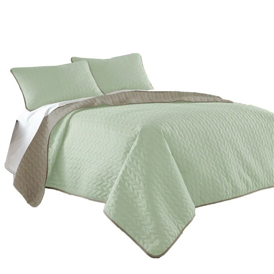 Buy ๐ Benzara Eva 3 Piece Queen Microfiber Reversible Coverlet Set Quilt, Gray Jade Green ๐ 3 Buy ๐ Benzara Eva 3 Piece Queen Microfiber Reversible Coverlet Set Quilt, Gray Jade Green ๐