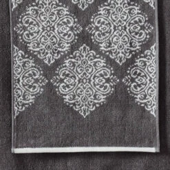 Best deal 😀 Benzara Eula Modern 6 Piece Cotton Towel Set, Stylish Damask Pattern, Dark Gray 🔥 -Benzara Sales Store unnamed file 6115