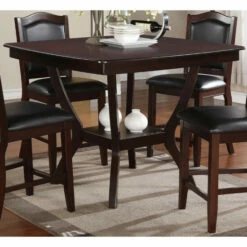 Cheapest ๐ Benzara Square Shaped Wooden Counter Height Table With Bottom Shelf Brown ๐