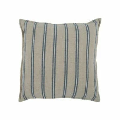 Coupon 💯 Benzara Lia 26 X 26 Modern Throw Pillow, Woven Stripes, Flanges, Zipper, Beige - Blue 😍