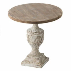 Coupon 🥰 Benzara 31 Inch Round Accent Side Table, Fir Wood, Engraved, Brown, Antique White 🎉 -Benzara Sales Store unnamed file 6457