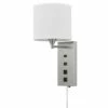New 🎁 Benzara Rexi 19 Inch Modern Metal Wall Lamp, USB, 2 Power Outlets, White, Silver 😍 -Benzara Sales Store unnamed file 647