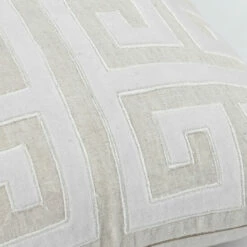 Cheap 🤩 Benzara 18 Inch Square Linen Accent Throw Pillow, Greek Swirl Pattern In Ivory - White 💯 -Benzara Sales Store unnamed file 6485