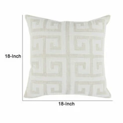 Cheap 🤩 Benzara 18 Inch Square Linen Accent Throw Pillow, Greek Swirl Pattern In Ivory - White 💯 -Benzara Sales Store unnamed file 6487