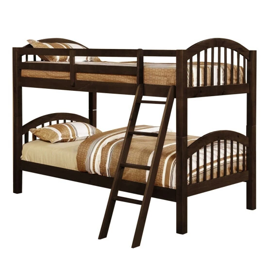 Coupon โ Benzara Wooden Twin Over Twin Bunk Bed With Slatted Arched Headboard, Dark Brown ๐ 3 Coupon โ Benzara Wooden Twin Over Twin Bunk Bed With Slatted Arched Headboard, Dark Brown ๐