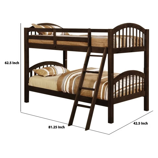 Coupon โ Benzara Wooden Twin Over Twin Bunk Bed With Slatted Arched Headboard, Dark Brown ๐ 7 Coupon โ Benzara Wooden Twin Over Twin Bunk Bed With Slatted Arched Headboard, Dark Brown ๐ - Image 5