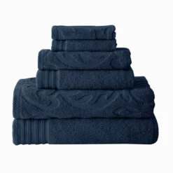 Brand new ⌛ Benzara Oya 6 Piece Soft Egyptian Cotton Towel Set, Medallion Pattern, Navy Blue 😉