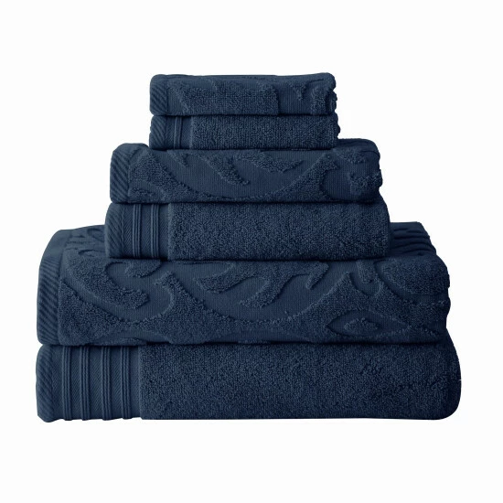 Brand new ⌛ Benzara Oya 6 Piece Soft Egyptian Cotton Towel Set, Medallion Pattern, Navy Blue 😉 3 Brand new ⌛ Benzara Oya 6 Piece Soft Egyptian Cotton Towel Set, Medallion Pattern, Navy Blue 😉