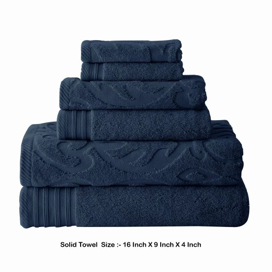 Brand new ⌛ Benzara Oya 6 Piece Soft Egyptian Cotton Towel Set, Medallion Pattern, Navy Blue 😉 7 Brand new ⌛ Benzara Oya 6 Piece Soft Egyptian Cotton Towel Set, Medallion Pattern, Navy Blue 😉 - Image 5