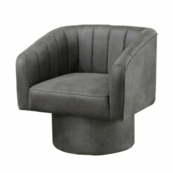 New ✔️ Benzara Kate 30 Inch Accent Chair, 360 Swivel Seat, Vegan Faux Leather, Dark Gray 💯