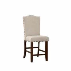 Wholesale 👍 Benzara Rubber Wood High Chair With Studded Trim, Cream & Cherry Brown, Set Of 2 😀
