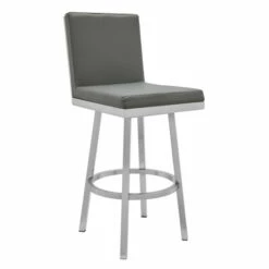 Wholesale 🛒 Benzara Kim 26 Inch Modern Vegan Leather Counter Stool, Swivel, Metal Legs, Gray ⌛