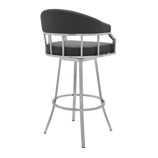 Budget ⭐ Benzara Myla 26 Inch Vegan Faux Leather Counter Stool, Swivel, Metal Legs, Gray 😀 5 Budget ⭐ Benzara Myla 26 Inch Vegan Faux Leather Counter Stool, Swivel, Metal Legs, Gray 😀 - Image 3