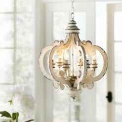 Hot Sale 😉 Benzara Antiqued Wood And Metal Chandelier, White 🛒 -Benzara Sales Store unnamed file 6940