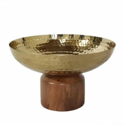 Best Pirce 😉 Benzara Roe 8 Inch Small Acacia Wood Table Bowl, Steel, Decorative, Gold And Brown ✨
