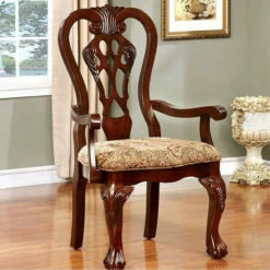 Wholesale 🎉 Benzara Elana Traditional Arm Chair With Fabric, Brown Cherry Finish, Set Of 2 ⌛