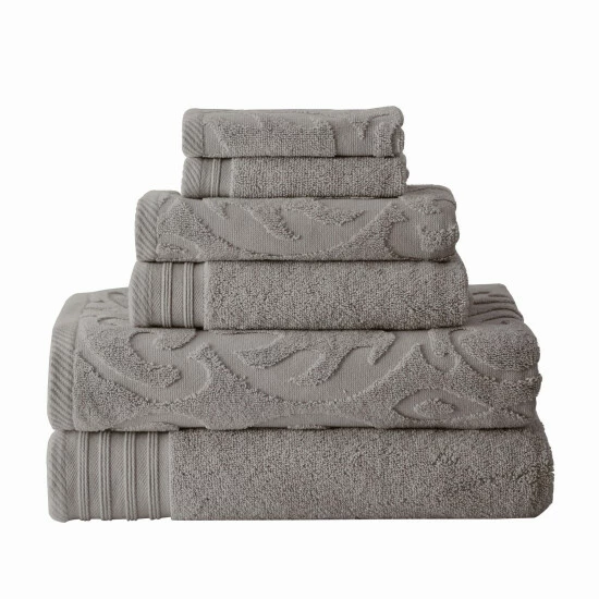 Hot Sale 🌟 Benzara Oya 6 Piece Soft Egyptian Cotton Towel Set, Solid Medallion Pattern, Gray 🔥 3 Hot Sale 🌟 Benzara Oya 6 Piece Soft Egyptian Cotton Towel Set, Solid Medallion Pattern, Gray 🔥