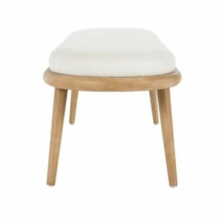 Flash Sale 😍 Benzara Eli 60 Inch Modern Rounded Bench, Polyester, Splayed Legs, Brown, White 💯 -Benzara Sales Store unnamed file 7018