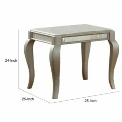 Discount 🌟 Benzara Mirror Trim Square End Table With Wooden Cabriole Legs, Champagne Silver ❤️ -Benzara Sales Store unnamed file 7025