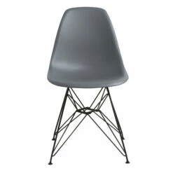 Best Sale 👏 Benzara Deep Back Plastic Chair With Metal Eiffel Style Legs, Gray And Black 😀