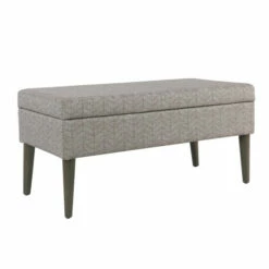 Top 10 🔔 Benzara Chevron Patterned Fabric Upholstered Wooden Bench With Lift Top Storage, Gray 🎉