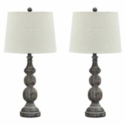 Budget 🔔 Benzara Polyresin Table Lamp With Turned Base, Set Of 2, Brown And Off White 💯