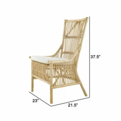 Best Pirce 👏 Benzara 23 Inch Rattan Dining Side Chair, Soft Padded Seat, Natural Brown, White 😍 -Benzara Sales Store unnamed file 7161