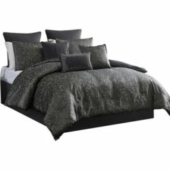 Buy ✨ Benzara Pixie 10 Piece Polyester King Comforter Set, Damask Pattern, Charcoal Gray 🧨