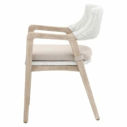 Cheapest 🧨 Benzara 22 Inch Classic Wood Armchair, Rattan, Double Cushion, White, Gray Fabric 🌟 -Benzara Sales Store unnamed file 7265