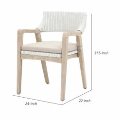 Cheapest 🧨 Benzara 22 Inch Classic Wood Armchair, Rattan, Double Cushion, White, Gray Fabric 🌟 -Benzara Sales Store unnamed file 7267