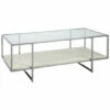 Deals 💯 Benzara 48 Inches Glass Top Cocktail Table With Stone Shelf, Clear And Chrome ✨ -Benzara Sales Store unnamed file 7268