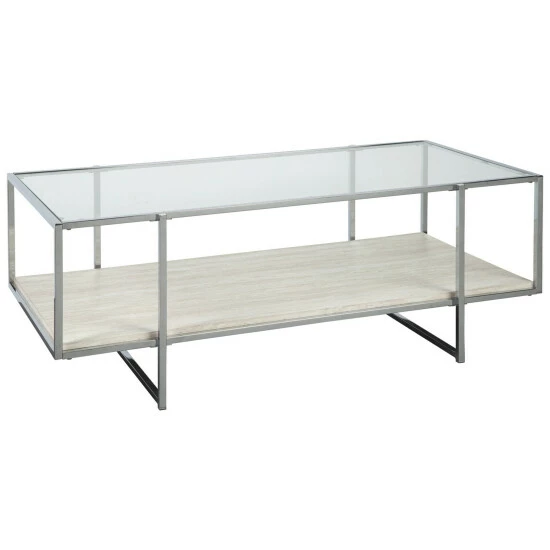 Deals ๐ฏ Benzara 48 Inches Glass Top Cocktail Table With Stone Shelf, Clear And Chrome โจ 3 Deals ๐ฏ Benzara 48 Inches Glass Top Cocktail Table With Stone Shelf, Clear And Chrome โจ