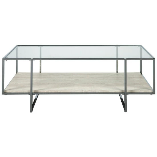 Deals ๐ฏ Benzara 48 Inches Glass Top Cocktail Table With Stone Shelf, Clear And Chrome โจ 4 Deals ๐ฏ Benzara 48 Inches Glass Top Cocktail Table With Stone Shelf, Clear And Chrome โจ - Image 2