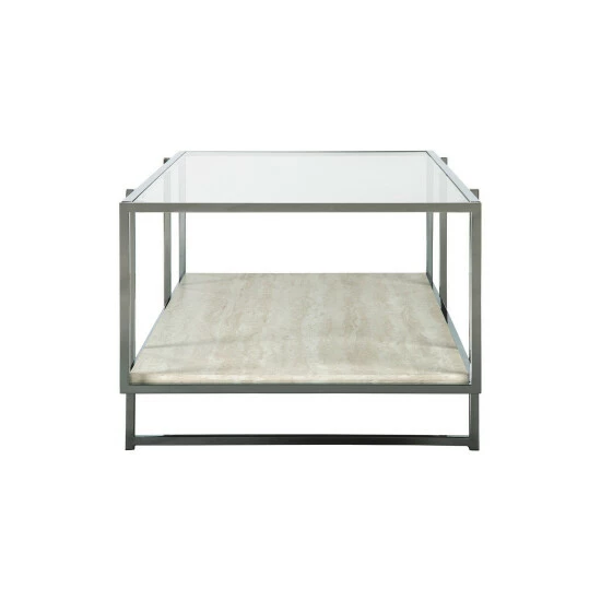 Deals ๐ฏ Benzara 48 Inches Glass Top Cocktail Table With Stone Shelf, Clear And Chrome โจ 5 Deals ๐ฏ Benzara 48 Inches Glass Top Cocktail Table With Stone Shelf, Clear And Chrome โจ - Image 3