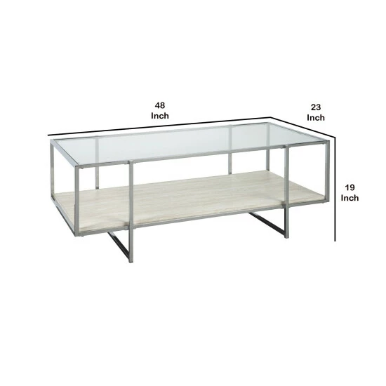 Deals ๐ฏ Benzara 48 Inches Glass Top Cocktail Table With Stone Shelf, Clear And Chrome โจ 7 Deals ๐ฏ Benzara 48 Inches Glass Top Cocktail Table With Stone Shelf, Clear And Chrome โจ - Image 5