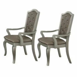 Wholesale 🎁 Benzara Faux Leather Upholstered Wooden Side Chair With Cabriole Legs, Silver And Gray, Set Of Two 🛒