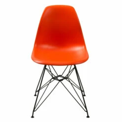Hot Sale 💯 Benzara Deep Back Plastic Chair With Metal Eiffel Style Legs, Orange And Black 👏