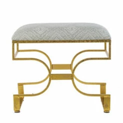 Brand new 🤩 Benzara 24 Inch Modern Ultra Padded Ottoman, Geometric Frame, Gray, Gold Patina 👏 -Benzara Sales Store unnamed file 7308