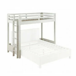 Best Pirce ⌛ Benzara Twin Loft Bed With 1 Queen Bed And Fixed Ladder, White 🎁