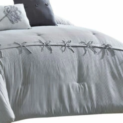 Outlet 🎁 Benzara Veria 8 Piece Queen Comforter Set With 👟 Shoe Lace Design Accent The Urban Port, Gray 😀 -Benzara Sales Store unnamed file 732