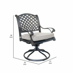 Coupon 🛒 Benzara Zoe 27 Inch Outdoor Swivel Dining Arm Chair, Cushion, Dark Bronze, Beige 🎉 -Benzara Sales Store unnamed file 7325