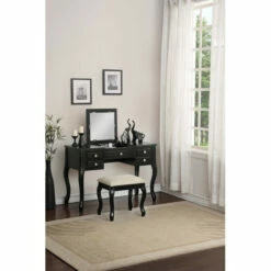 Best Sale ❤️ Benzara Cherub Vanity Set Featuring Stool And Mirror Black 🌟