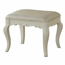Cheapest 🎁 Benzara Traditional Style Wood And Leatherette Vanity Stool With Padded Seat, White 🎉