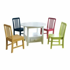 Outlet ❤️ Benzara Round Shape Wooden Kids Table Set With Four Chairs, Pack Of 5, Multicolor 😍